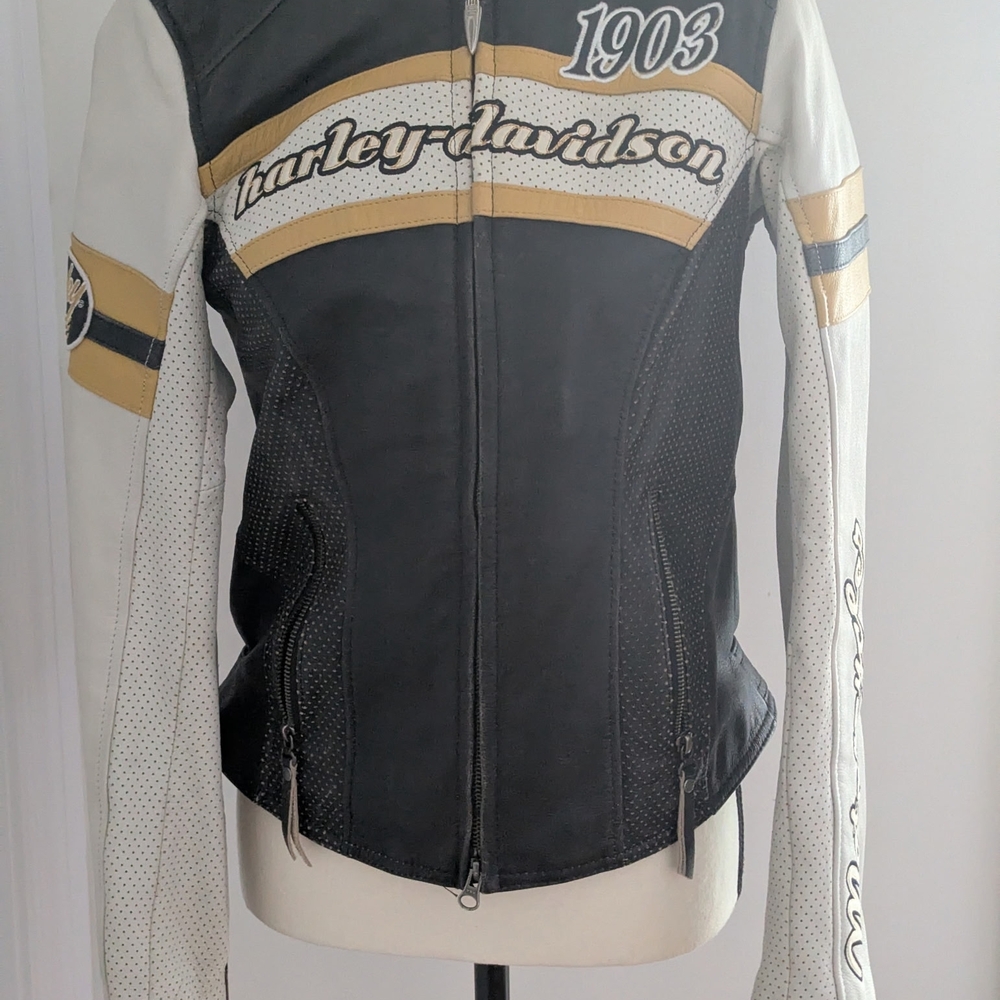 Harley-Davidson Women's Black and Cream Leather Jacket